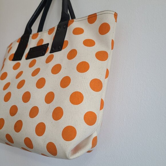 Stephane Verdino Tote Bag Paris Cream Orange Canvas Leather Handles - Picture 3 of 14